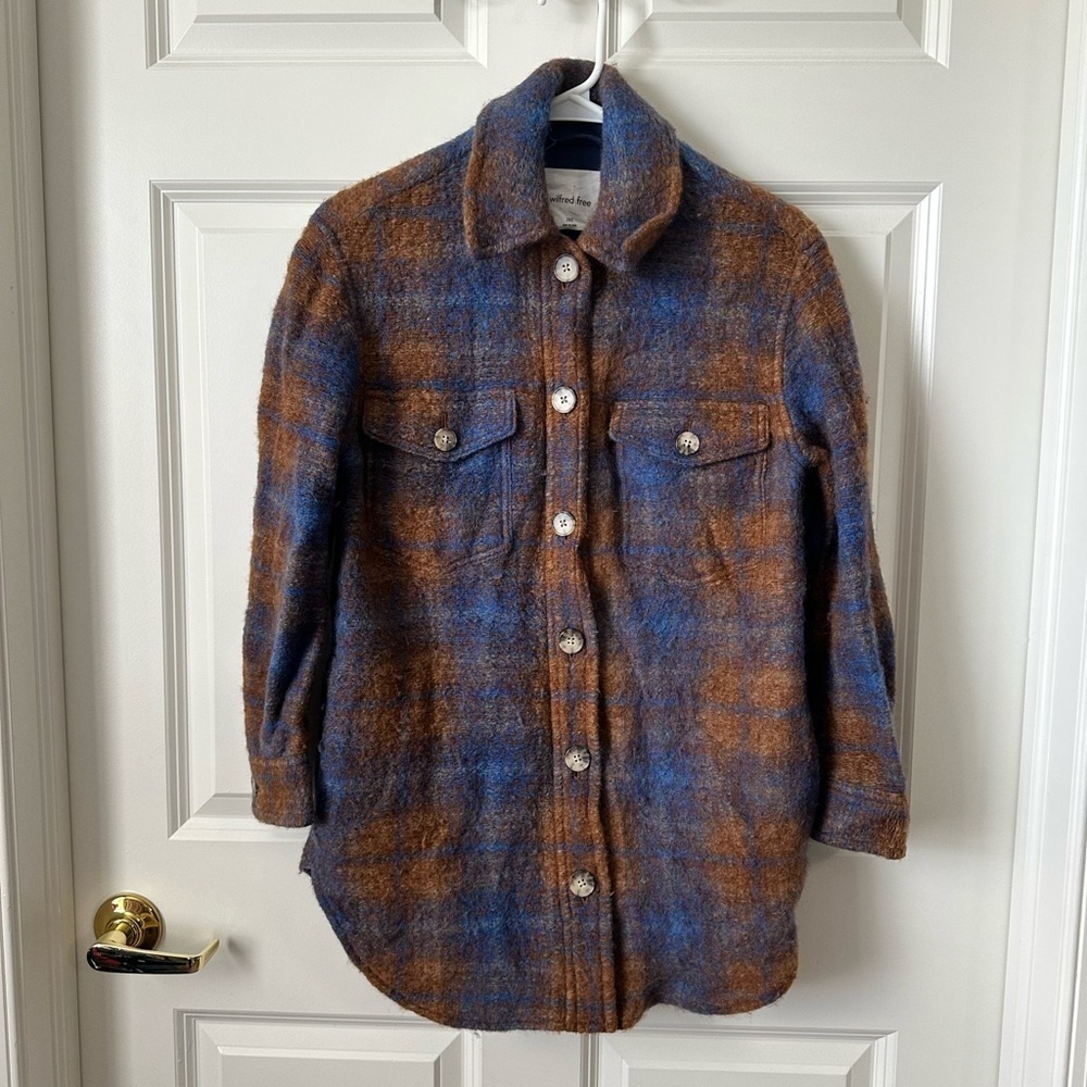 Wilfred Free Women’s Ganna Utility Plaid Wool Shirt Jacket Size XS